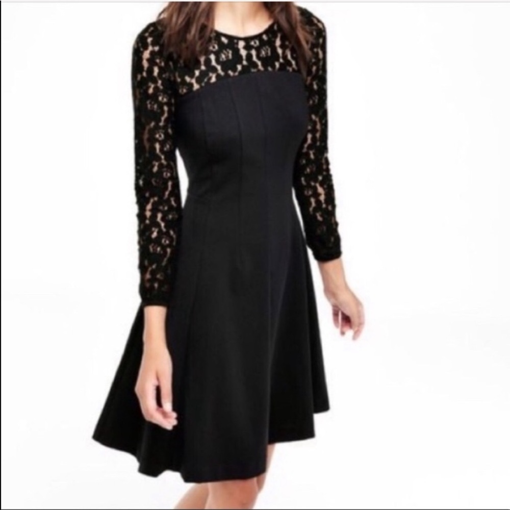 Boden Selena Black Lace Ponte Fit Flare Dress 14L